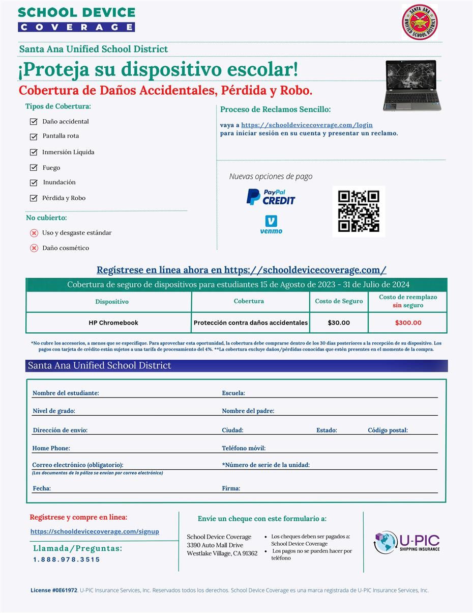 Spanish Chromebook Insurance flyer